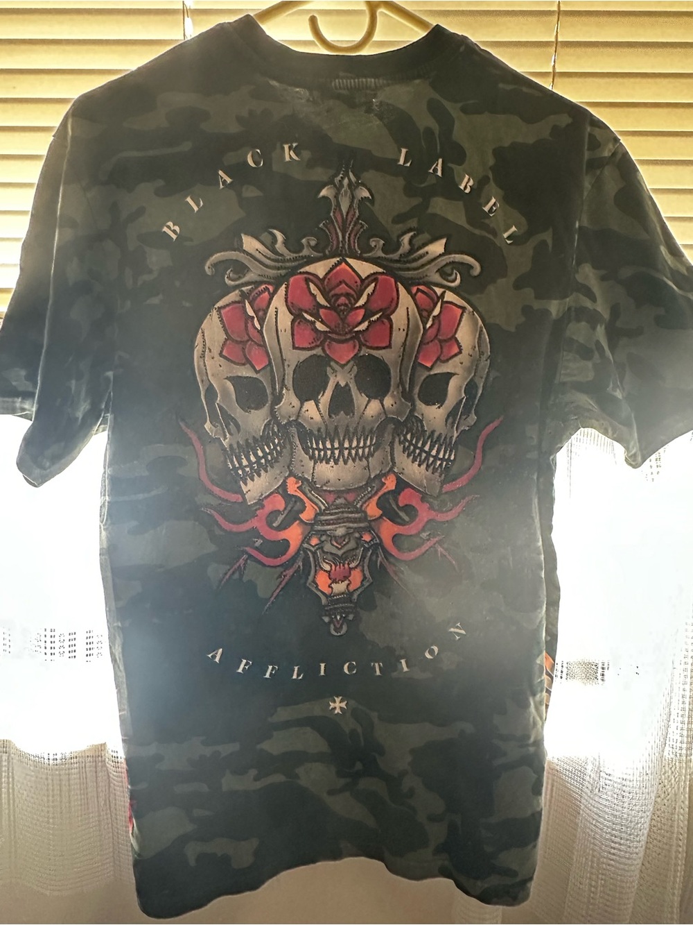 Affliction Black Label Camo Skull Graphic Short Sleeve Tee